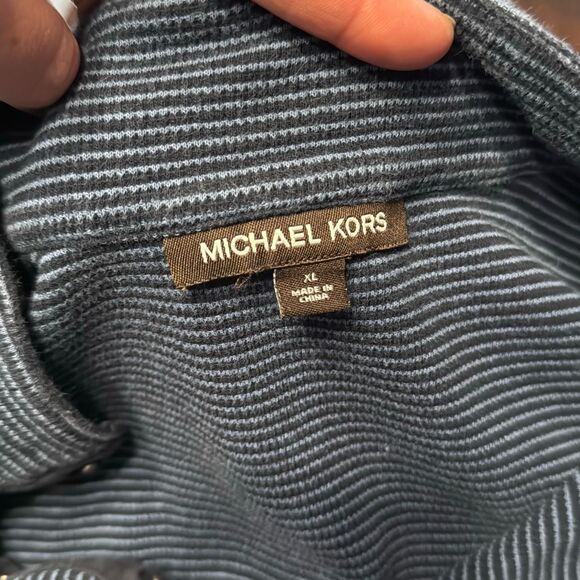 Michael Kors Blue Striped Quarter Snap Sweater Men’s US Extra Large Slim Fit - Picture 5 of 7